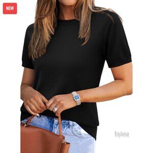 Lightweight Viscose Pullover Sweater Short Sleeve Crew Neck Blouse